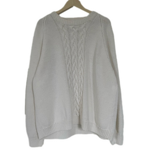 Knit White Cable Knit Crew Neck Sweater Oversized Hand Knit Cottagecore Grandma